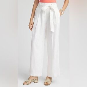 NWOT Chico's Belted Pleated Wide Leg Linen Pants in Alabaster White - Size 1.5 T